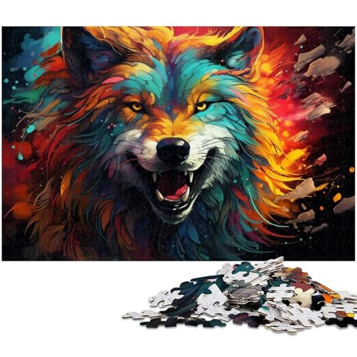 Fantasy Buntes Art Wolf Puzzle 1000 Teile Puzzle für Erwachsene Lernspiel Herausforderung Spielzeug Wichtelgeschenke 1000 Teile (38 x 26 cm) von zouxangzz