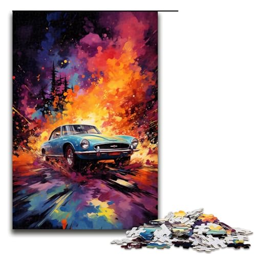 Jigsaw Puzzle 1000 Teile für Erwachsene und Kinder farbenfrohe psychedelische Autos mit klassischen Sportwagen Puzzle für Erwachsene Holzpuzzle 75 x 50 cm von zouxangzz