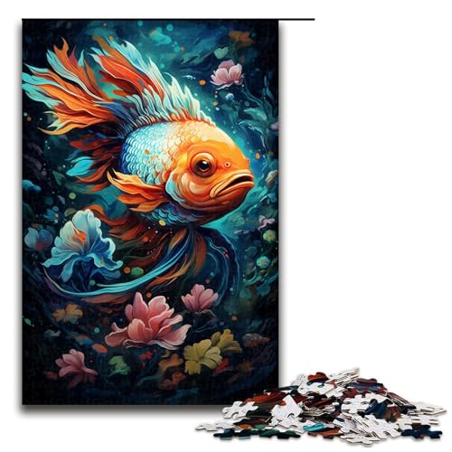 Jigsaw Puzzle 1000 Teile für Erwachsene und Kinder farbenfrohes psychedelisches Fantasie Goldfisch Puzzle für Erwachsene Holzpuzzle 75 x 50 cm von zouxangzz
