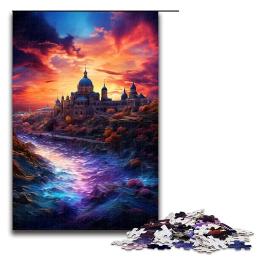 Jigsaw Puzzle 1000 Teile für Erwachsene und Kinder farbenfrohes psychedelisches Schloss auf der Burg Esztergom Puzzle für Erwachsene Holzpuzzle 75 x 50 cm von zouxangzz