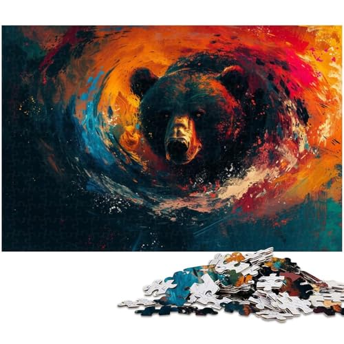 Ölgemälde Puzzle mit Braunbär 1000 Teile für Erwachsene Lernspiel Herausforderungsspielzeug Wichtelgeschenke (Größe 38 x 26 cm) von zouxangzz