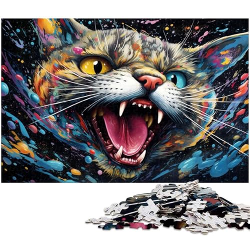 Psychedelisches Katzen Puzzle 1000 Teile für Erwachsene Lernspiel Herausforderungsspielzeug Wichtelgeschenke 1000 Teile (38 x 26 cm) von zouxangzz