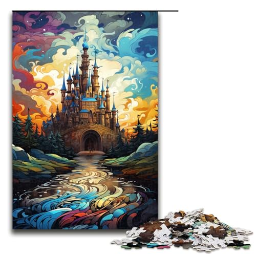 Puzzle „Buntes psychedelisches Schloss 1000 Teile Holzpuzzle für Erwachsene und Kinder ab 14 Jahren Familienspaß Puzzle 75 x 50 cm von zouxangzz