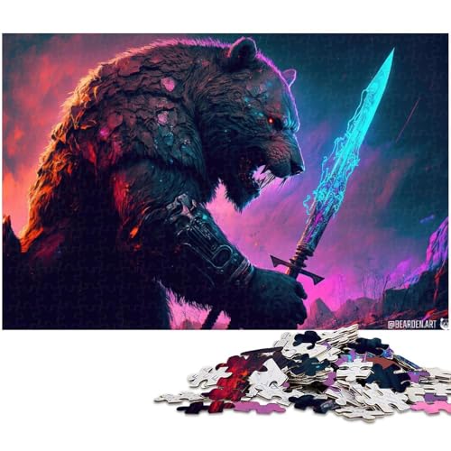 Puzzle 1000 Teile Bärenkrieger Puzzle für Erwachsene Holzpuzzle Spielzeug Wanddekoration (Größe 75 x 50 cm) von zouxangzz