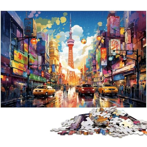 Puzzle 1000 Teile Bunte Psychedelia der Straßenszene des Osaka Turms Puzzle für Erwachsene Holzpuzzle Spielzeug Wanddekoration 1000 Teile (75 x 50 cm) von zouxangzz