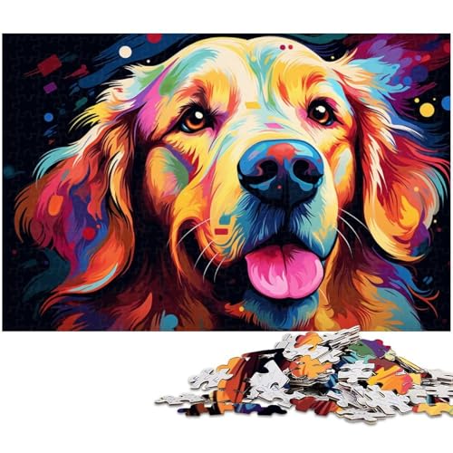 Puzzle 1000 Teile Bunte Psychedelia von Golden Retrievern Puzzle für Erwachsene Holzpuzzle Spielzeug Wanddekoration 1000 Teile (75 x 50 cm) von zouxangzz