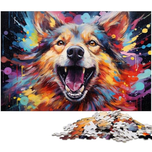 Puzzle 1000 Teile Bunte psychedelische Gemälde von Wildhunden Puzzle für Erwachsene Holzpuzzle Spielzeug Wanddekoration 1000 Teile (75 x 50 cm) von zouxangzz
