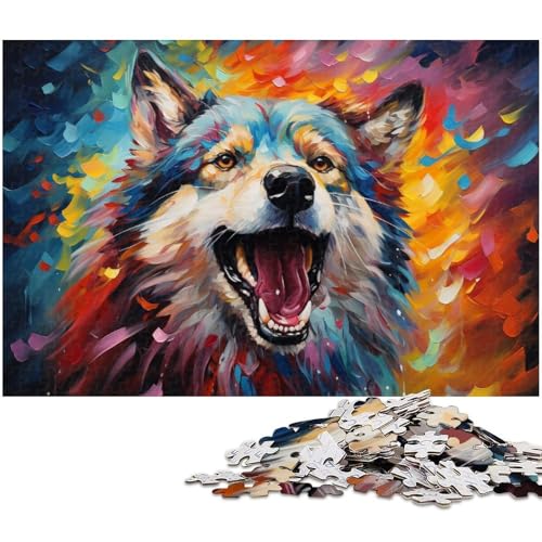 Puzzle 1000 Teile Buntes Psychedelisches Malpuzzle eines Malamute Hundes Puzzle für Erwachsene Holzpuzzle Spielzeug Wanddekoration 1000 Teile (75 x 50 cm) von zouxangzz