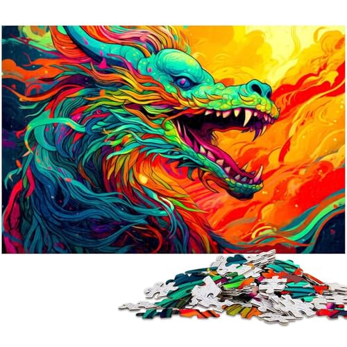 Puzzle 1000 Teile Drachenpuzzle für Erwachsene Holzpuzzlespielzeug Wanddekoration (Größe 75 x 50 cm) von zouxangzz