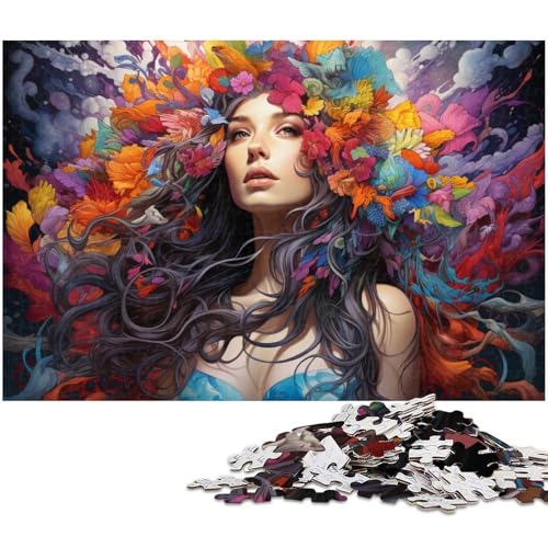 Puzzle 1000 Teile Fantasie Bunte Blumengöttin Puzzle für Erwachsene Holzpuzzle Spielzeug Wanddekoration 1000 Teile (75 x 50 cm) von zouxangzz