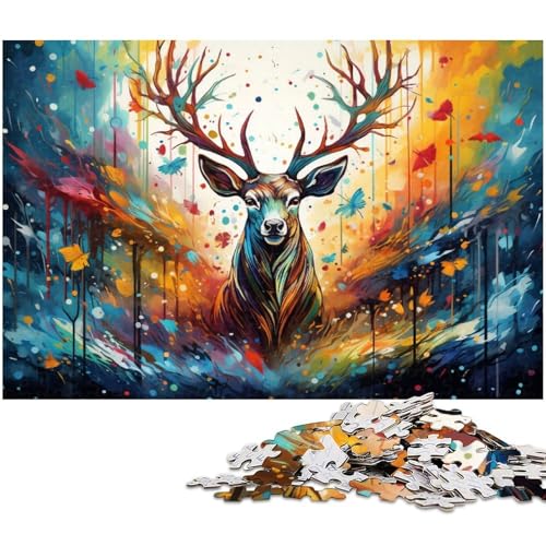 Puzzle 1000 Teile Fantasie Farbhirsch Puzzle für Erwachsene Holzpuzzle Spielzeug Wanddekoration 1000 Teile (75 x 50 cm) von zouxangzz