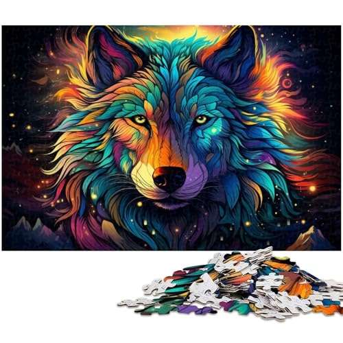 Puzzle 1000 Teile Fantasie bunter Grauer Wolf Puzzle für Erwachsene Holzpuzzle Spielzeug Wanddekoration 1000 Teile (75 x 50 cm) von zouxangzz