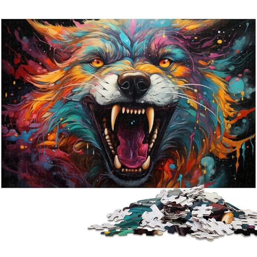 Puzzle 1000 Teile Fantasie bunter wütender Wolf Puzzle für Erwachsene Holzpuzzle Spielzeug Wanddekoration 1000 Teile (75 x 50 cm) von zouxangzz