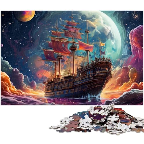 Puzzle 1000 Teile Galaxie Piratenschiff Puzzle für Erwachsene Holzpuzzle Spielzeug Wanddekoration (Größe 75 x 50 cm) von zouxangzz