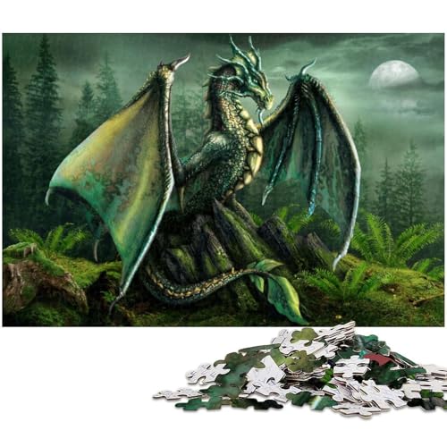 Puzzle 1000 Teile Grüner Naturdrache Puzzle für Erwachsene Holzpuzzle Spielzeug Wanddekoration (Größe 75 x 50 cm) von zouxangzz