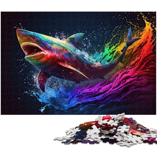 Puzzle 1000 Teile Hai buntes Tierpuzzle für Erwachsene Holzpuzzle Spielzeug Wanddekoration (Größe 75 x 50 cm) von zouxangzz