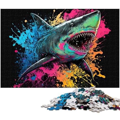 Puzzle 1000 Teile Hai buntes Tierpuzzle für Erwachsene Holzpuzzle Spielzeug Wanddekoration (Größe 75 x 50 cm) von zouxangzz