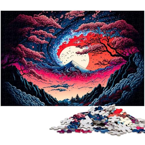 Puzzle 1000 Teile Kirschblüten Japan Puzzle für Erwachsene Holzpuzzle Spielzeug Wanddekoration (Größe 75 x 50 cm) von zouxangzz