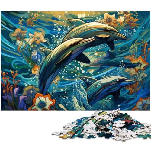 Puzzle 1000 Teile Kunst Delfin Puzzle für Erwachsene Holzpuzzle Spielzeug Wanddekoration (Größe 75 x 50 cm) von zouxangzz