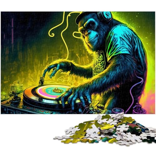 Puzzle 1000 Teile Monkey Dj Puzzle für Erwachsene Holzpuzzle Spielzeug Wanddekoration (Größe 75 x 50 cm) von zouxangzz