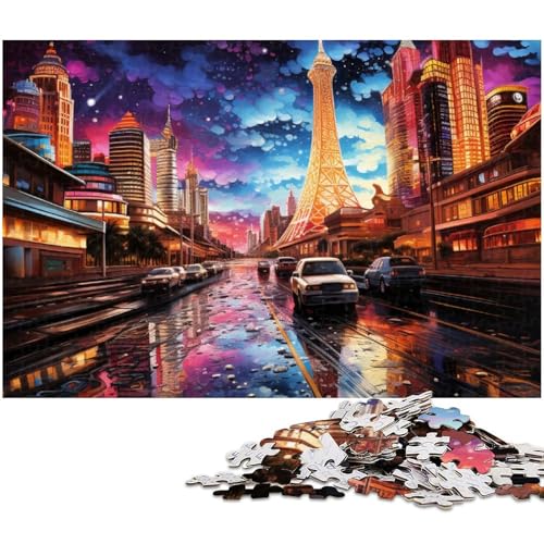Puzzle 1000 Teile Psychedelischer Las Vegas Strip bei Nacht Puzzle für Erwachsene Holzpuzzle Spielzeug Wanddekoration (Größe 75 x 50 cm) von zouxangzz