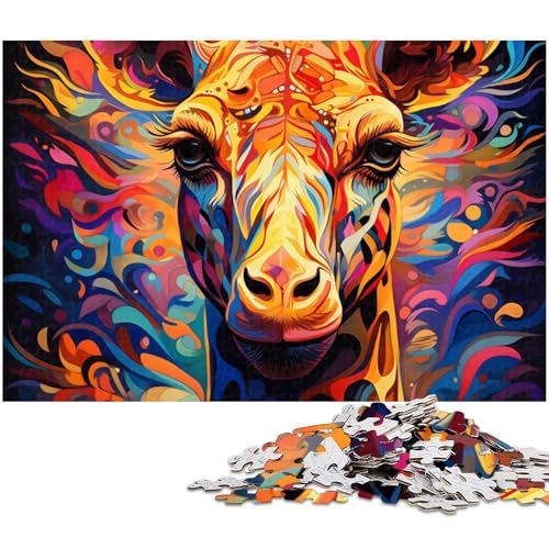 Puzzle 1000 Teile Psychedelisches Giraffen Puzzle für Erwachsene Holzpuzzle Spielzeug Wanddekoration (Größe 75 x 50 cm) von zouxangzz