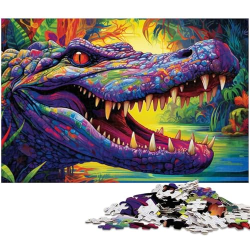 Puzzle 1000 Teile Psychedelisches Nilkrokodil Puzzle für Erwachsene Holzpuzzle Spielzeug Wanddekoration (Größe 75 x 50 cm) von zouxangzz