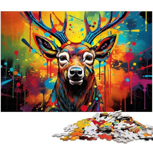 Puzzle 1000 Teile Psychedelisches Rentier Puzzle für Erwachsene Holzpuzzle Spielzeug Wanddekoration (Größe 75 x 50 cm) von zouxangzz