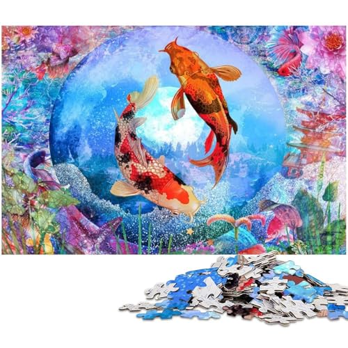 Puzzle 1000 Teile Sommer Koi Puzzle für Erwachsene Holzpuzzle Spielzeug Wanddekoration (Größe 75 x 50 cm) von zouxangzz