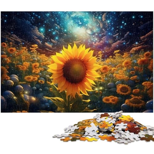 Puzzle 1000 Teile Sonnenblumen Stern Puzzle für Erwachsene Holzpuzzle Spielzeug Wanddekoration (Größe 75 x 50 cm) von zouxangzz