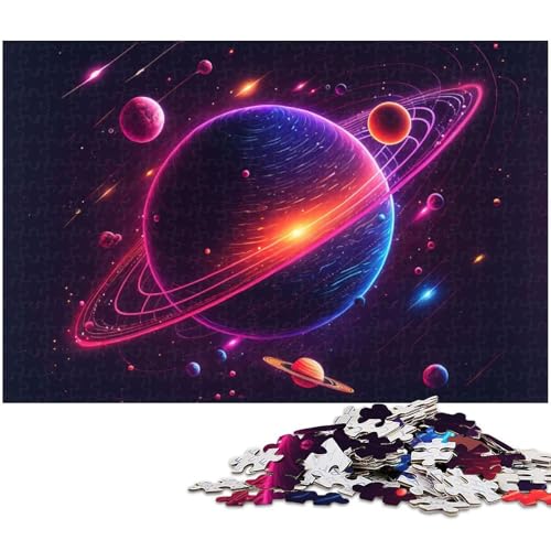 Puzzle 1000 Teile Sonnensystem Neon Puzzle für Erwachsene Holzpuzzle Spielzeug Wanddekoration (Größe 75 x 50 cm) von zouxangzz