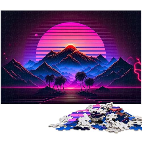 Puzzle 1000 Teile Synthwave Landschaften Puzzle für Erwachsene Papierpuzzle Spielzeug Wanddekoration (Größe 38 x 26 cm) von zouxangzz