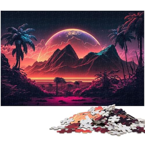 Puzzle 1000 Teile Synthwave Neon Palms Puzzle für Erwachsene Holzpuzzle Spielzeug Wanddekoration (Größe 75 x 50 cm) von zouxangzz