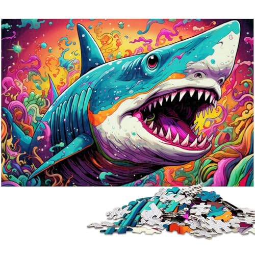 Puzzle 1000 Teile Tierkunst Hai Puzzle für Erwachsene Papierpuzzle Spielzeug Wanddekoration (Größe 38 x 26 cm) von zouxangzz