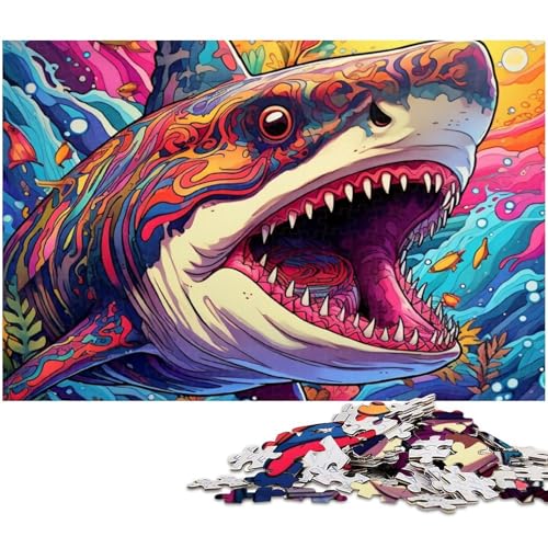 Puzzle 1000 Teile Tierkunst Hai Puzzle für Erwachsene Papierpuzzle Spielzeug Wanddekoration (Größe 38 x 26 cm) von zouxangzz