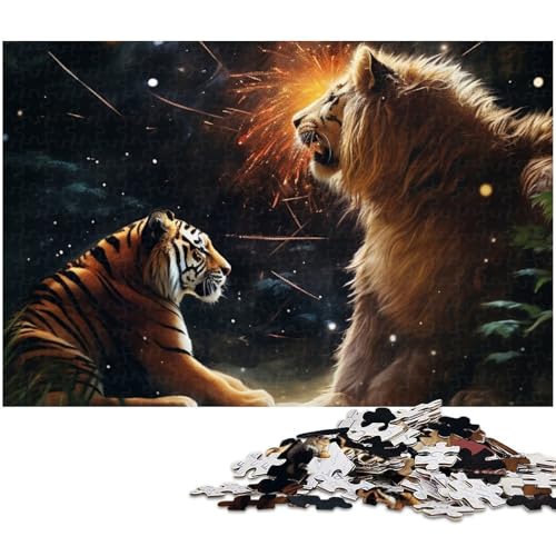 Puzzle 1000 Teile Tiger Löwen Puzzle für Erwachsene Holzpuzzle Spielzeug Wanddekoration (Größe 75 x 50 cm) von zouxangzz