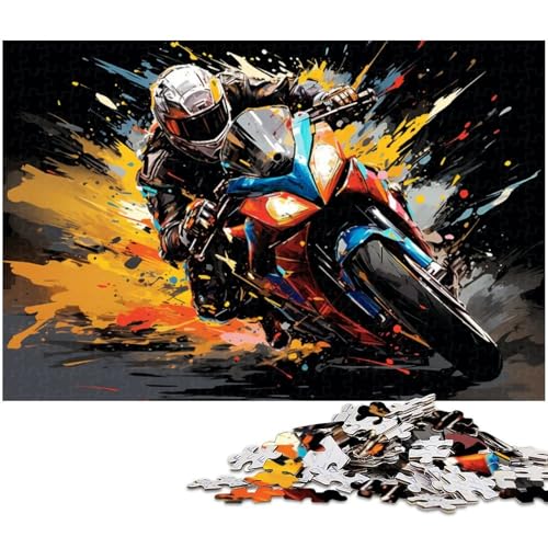 Puzzle 1000 Teile buntes Motorrad Rennfahrer Puzzle für Erwachsene Holzpuzzle Spielzeug Wanddekoration (Größe 75 x 50 cm) von zouxangzz
