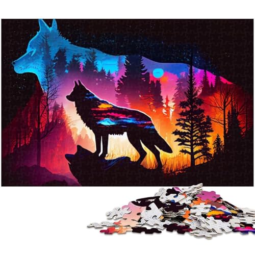 Puzzle 1000 Teile buntes Wolfspuzzle für Erwachsene Holzpuzzlespielzeug Wanddekoration (Größe 75 x 50 cm) von zouxangzz
