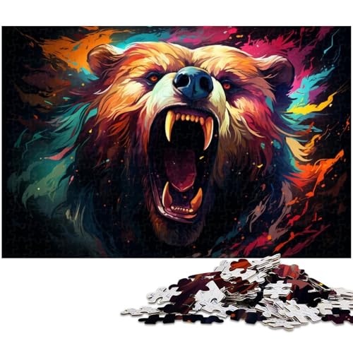 Puzzle 1000 Teile buntes psychedelisches Grizzlybär Puzzle für Erwachsene Holzpuzzle Spielzeug Wanddekoration 1000 Teile (75 x 50 cm) von zouxangzz