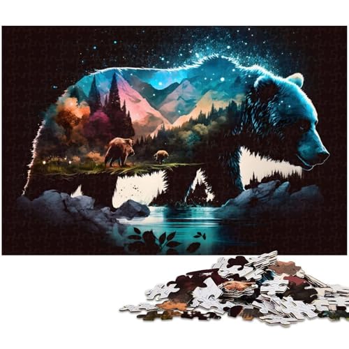 Puzzle 1000 Teile für Erwachsene Bär Wild Doppelbelichtung anspruchsvolles schwieriges Puzzle EIN Kunstwerk für Jugendliche ab 14 Jahren (Größe 75 x 50 cm) von zouxangzz