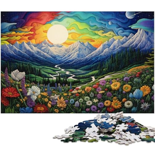 Puzzle 1000 Teile für Erwachsene Bunte Blumen und Berge Puzzle Wanddekoration tolles Geschenk für Teenager ab 14 Jahren 1000 PCS (38 x 26 cm) von zouxangzz