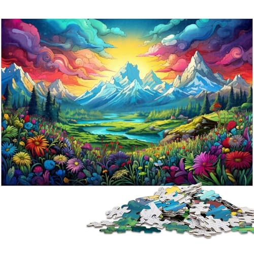 Puzzle 1000 Teile für Erwachsene Bunte Blumen und Berge Puzzle Wanddekoration tolles Geschenk für Teenager ab 14 Jahren 1000 PCS (75 x 50 cm) von zouxangzz