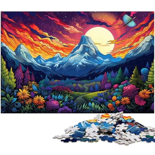 Puzzle 1000 Teile für Erwachsene Bunte Blumen und Berge anspruchsvolles schwieriges Puzzle EIN Kunstwerk für Jugendliche ab 14 Jahren 1000 Teile (75 x 50 cm) von zouxangzz