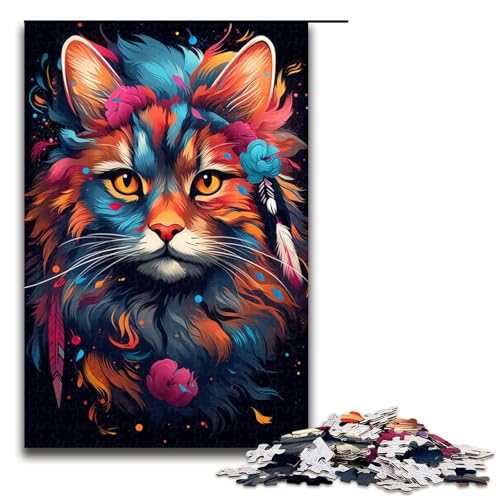 Puzzle 1000 Teile für Erwachsene Bunte Fantasieblumen und Katzen Puzzle praktisches Spiel einzigartige Heimdekoration und Geschenke 75 x 50 cm von zouxangzz
