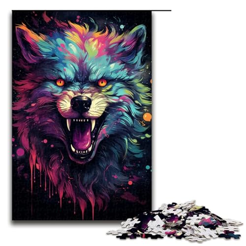 Puzzle 1000 Teile für Erwachsene Bunte Psychedelia des kosmischen Weltraumwolfs Puzzle zum Anfassen einzigartige Heimdekoration und Geschenke 75 x 50 cm von zouxangzz