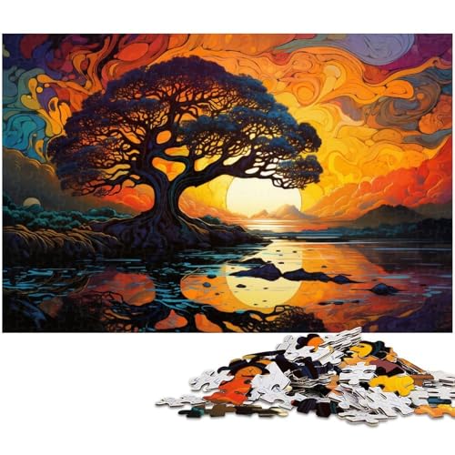 Puzzle 1000 Teile für Erwachsene Bunte psychedelische Bäume auf der Sonnenuntergangsinsel Puzzle praktisches Spiel ideal für Teenager ab 14 Jahren 1000 Teile (75 x 50 cm) von zouxangzz
