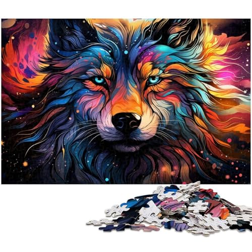Puzzle 1000 Teile für Erwachsene Die farbenfrohe Psychedelia des Wolfs im Sternenhimmel Puzzle Lernspiele Weihnachts und Geburtstagsgeschenke für Teenager ab 14 Jahren 1000 Teile (38 x 26 cm) von zouxangzz