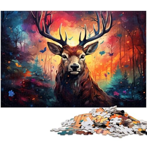 Puzzle 1000 Teile für Erwachsene Gemälde eines bunten Hirsches Puzzle Wanddekoration tolles Geschenk für Teenager ab 14 Jahren 1000 PCS (75 x 50 cm) von zouxangzz