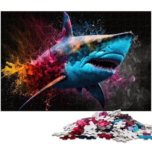 Puzzle 1000 Teile für Erwachsene Hai buntes Tierpuzzle Lernspiele Weihnachts und Geburtstagsgeschenke für Teenager ab 14 Jahren (Größe 75 x 50 cm) von zouxangzz
