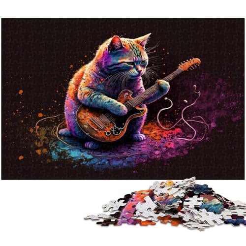 Puzzle 1000 Teile für Erwachsene Katze spielt Gitarre anspruchsvolles schwieriges Puzzle EIN Kunstwerk für Jugendliche ab 14 Jahren (Größe 38 x 26 cm) von zouxangzz